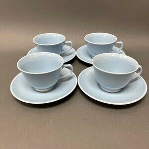 Vintage TS&T Taylor Smith & T Lu-Ray Pastels Blue Cups and Saucers Lot of 8